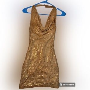 SHEIN Gold Sequin/Glitter Party Mini Dress